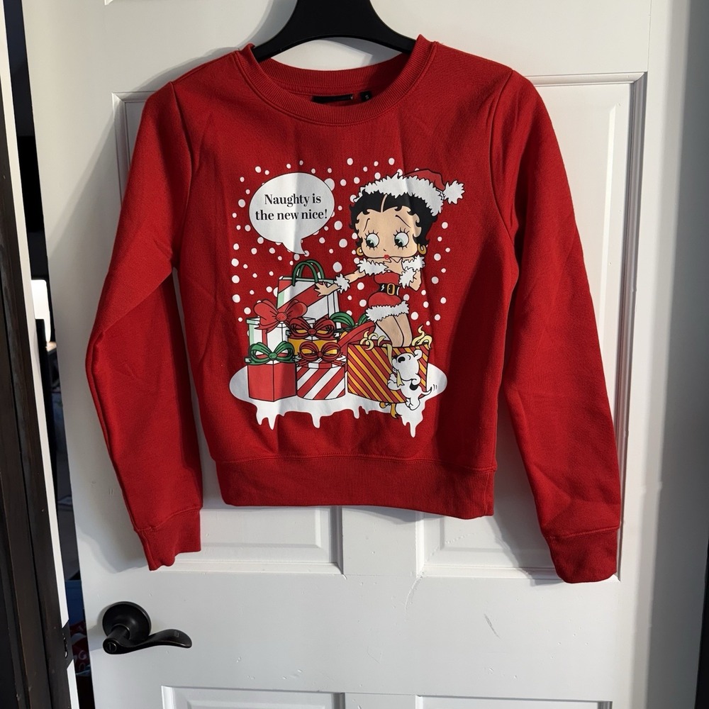 Betty Boop Crewneck Red Graphic SmallSweatshirt Holiday NWOT. ✅ Description!